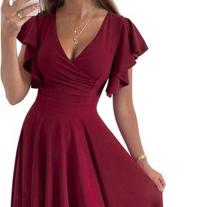 DGHBVS Women's Cocktail Dress Wrap V Neck Ruffle Short Sleeve A Line Dress